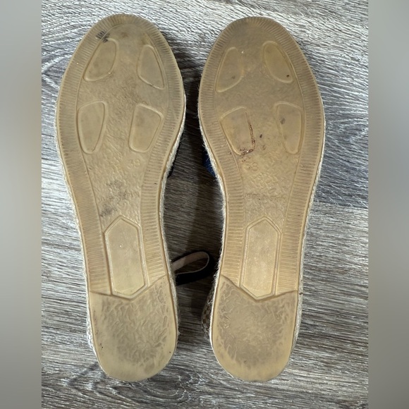 Viscata Espadrille 7.5 Navy/Tan Canvas Wedge Ankle Strap Closed Toe Nautical - Picture 9 of 9